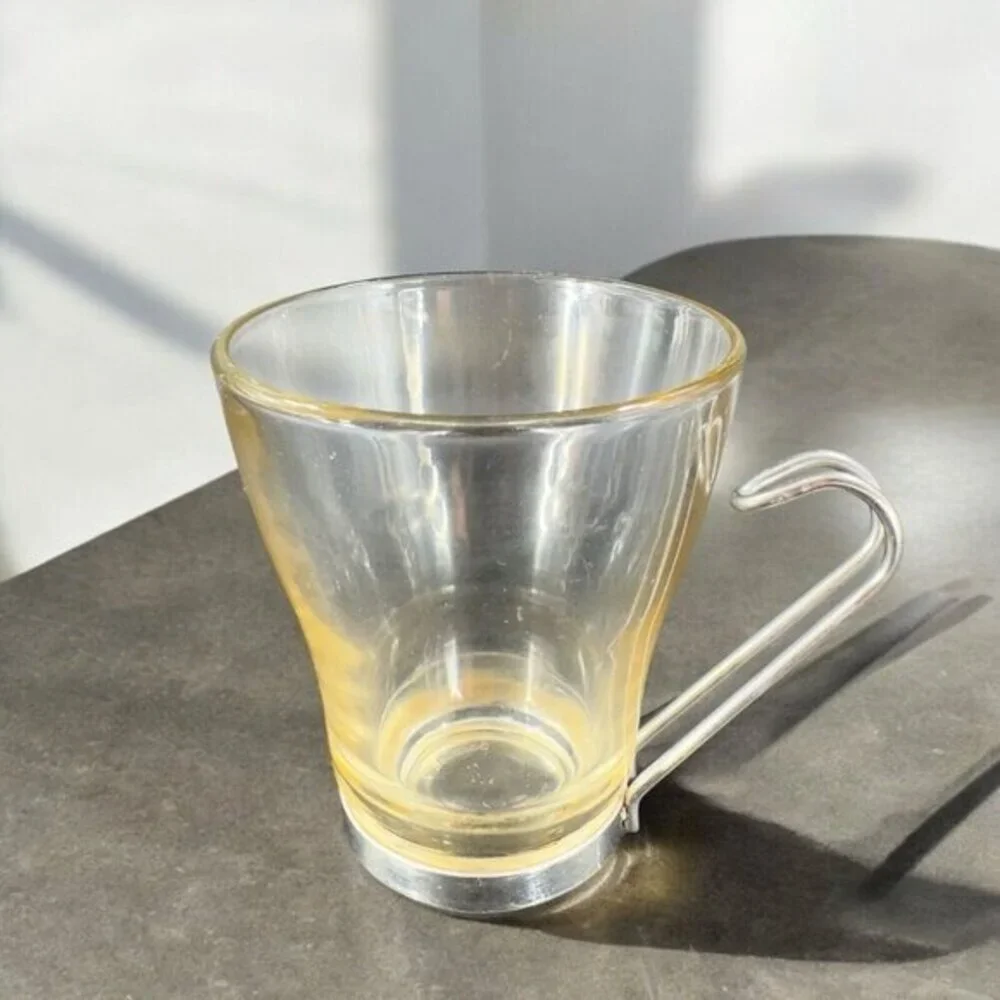 Bormioli Rocco Verdi Espresso‎ Cup Mug With Stainless Steel Handle Set 2 Glasses